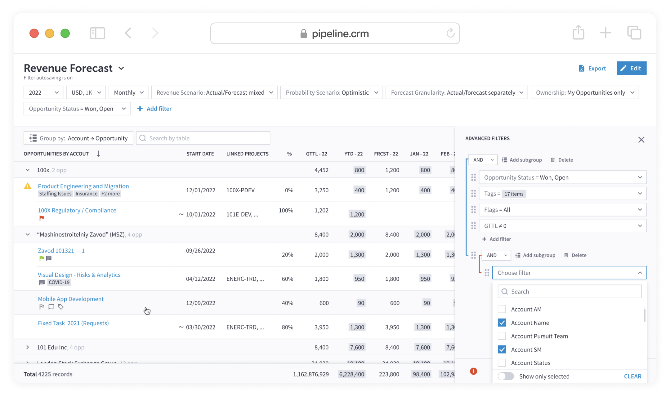 Problem — add filter and sub-groups