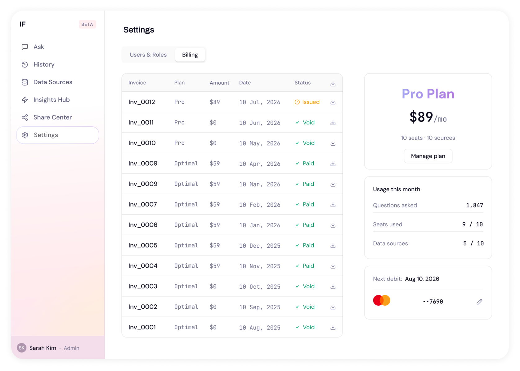 Settings & Admin — users and roles